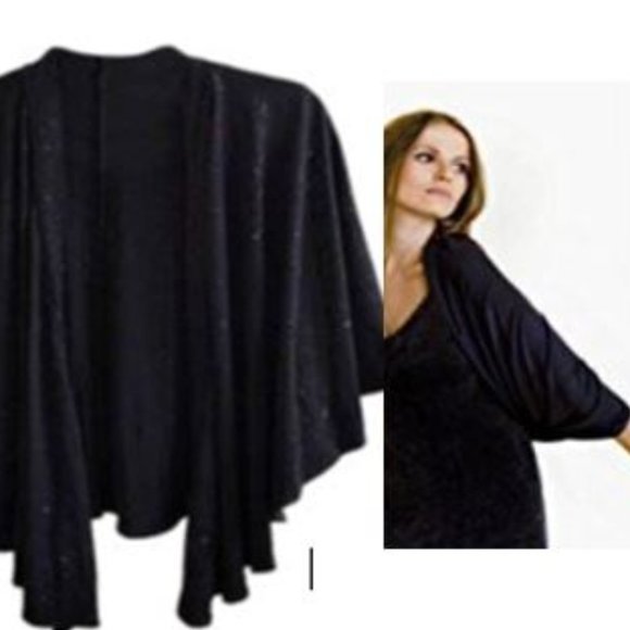 Sparkle Shrug Signature by Robbie Bee BLACK Coverup Fancy Sparkles Cape Jacket - Picture 1 of 13